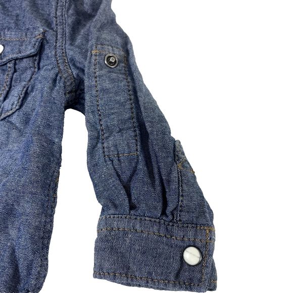 NWT Oshkosh Genuine toddler Blue Denim Jeans Snap Button up Boys Shirt Size 18M - Picture 5 of 7